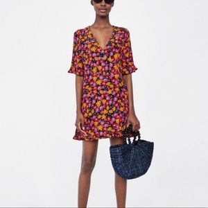 ZARA Floral Print Short Sleeve Dress